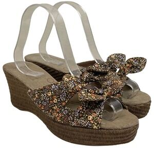 Vintage Mudd Emma Women 10 Brown Floral Bow Wedge Platform Slide Sandal Y2K Boho